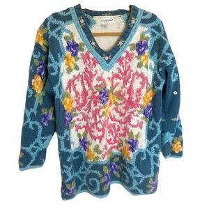 Vintage Jennifer Reed Knitted By Hand Multicolor All Over Sweater Size Small